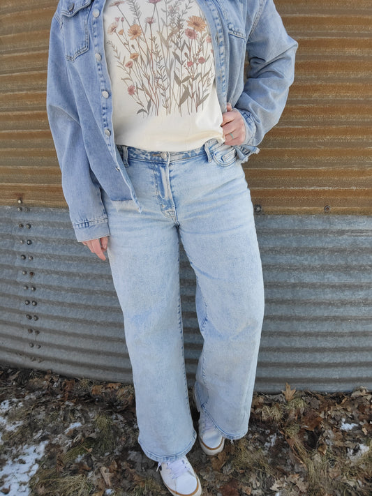 Light Wash Wide Leg Denim Pants