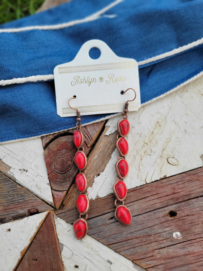 Ride For The Brand Red Stone Dangle Earrings