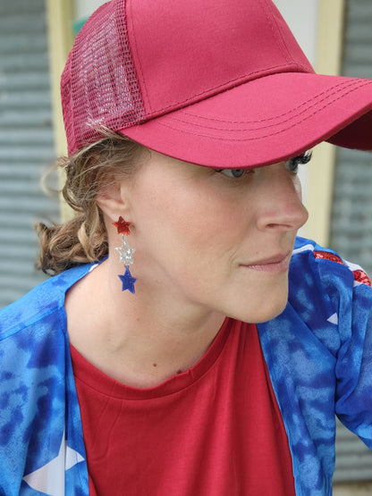 High Ponytail Baseball Hat with Mesh, Red