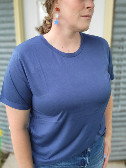 Summer Navy Crewneck Cuff Tee