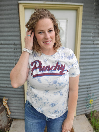 Maroon Punchy on White Marble Crew Neck Tee