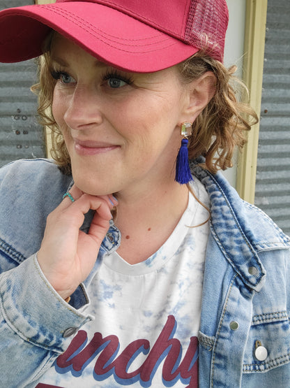 LOVE NOTES ROYAL BLUE TASSEL STUD EARRINGS