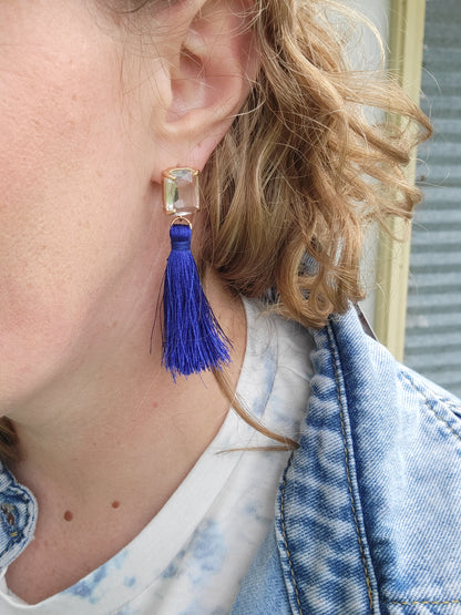 LOVE NOTES ROYAL BLUE TASSEL STUD EARRINGS