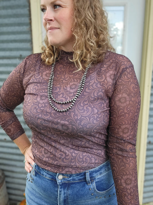 Bronzed Bloom Mesh Long Sleeve