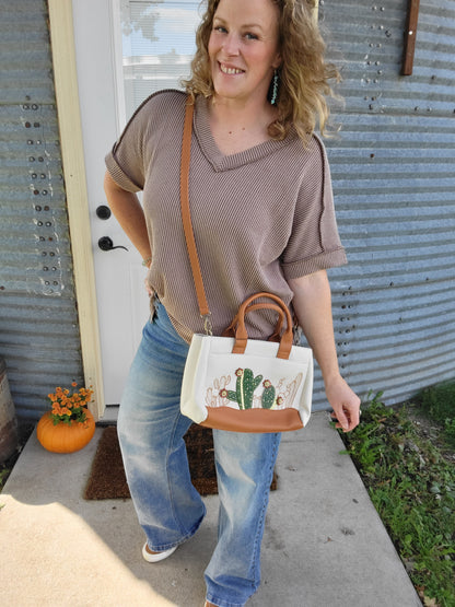 Montana West Cactus Embellished Crossbody Bag - Beige
