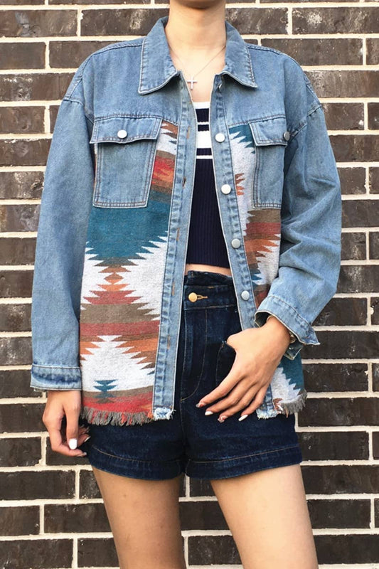 DENIM  WHITE AZTEC JACKET