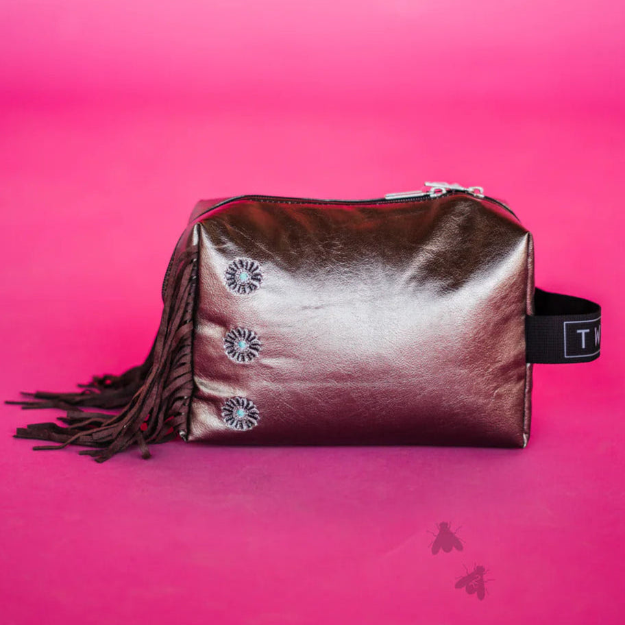 cosmetic bag with fringe silver