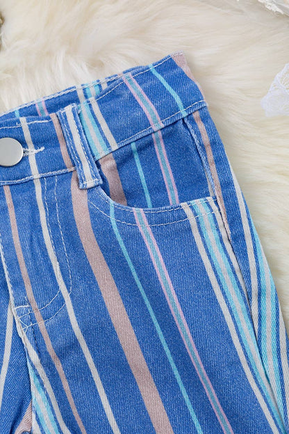 Kids MULTI-COLOR STRIPED Blue Flare Jeans