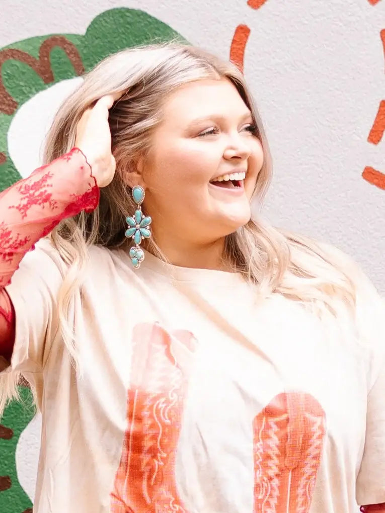 Turquoise Southwestern Flower Drop Earrings