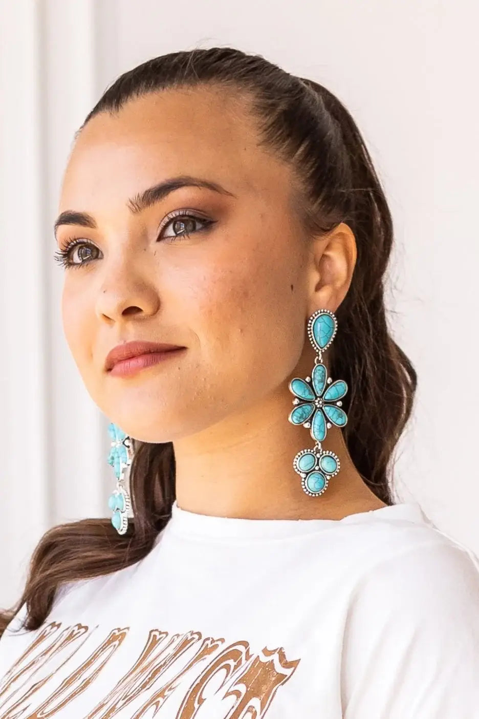Turquoise Southwestern Flower Drop Earrings
