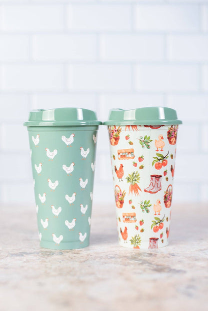 Sage Chicken/Farmers Market Reusable Hot/Cold Cup - Set of 2