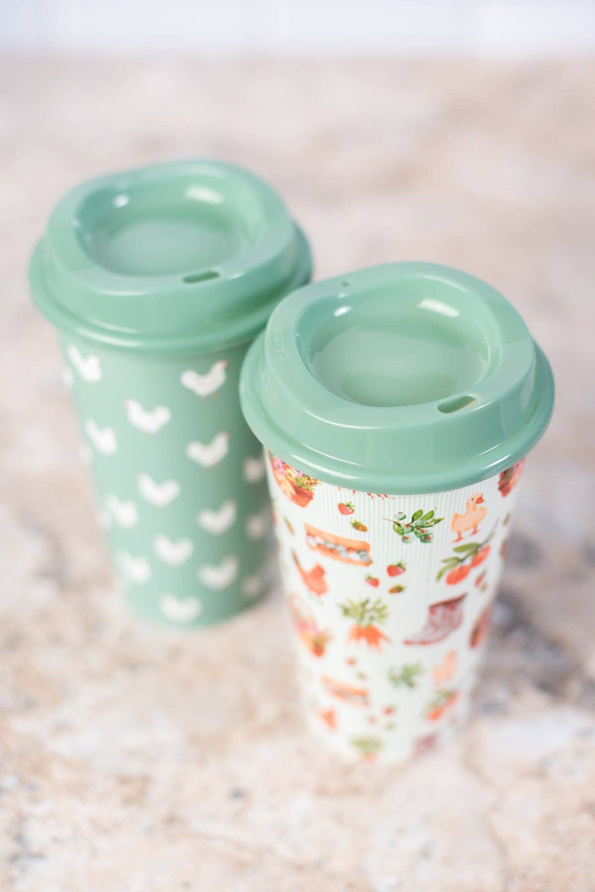Sage Chicken/Farmers Market Reusable Hot/Cold Cup - Set of 2