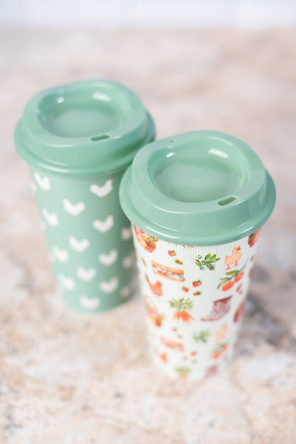 Sage Chicken/Farmers Market Reusable Hot/Cold Cup - Set of 2