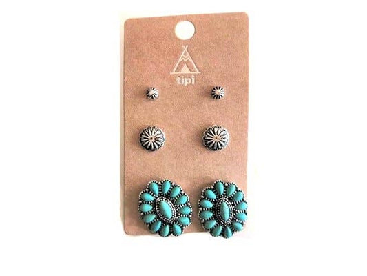 Western 3 Pair Turquoise Earring Set