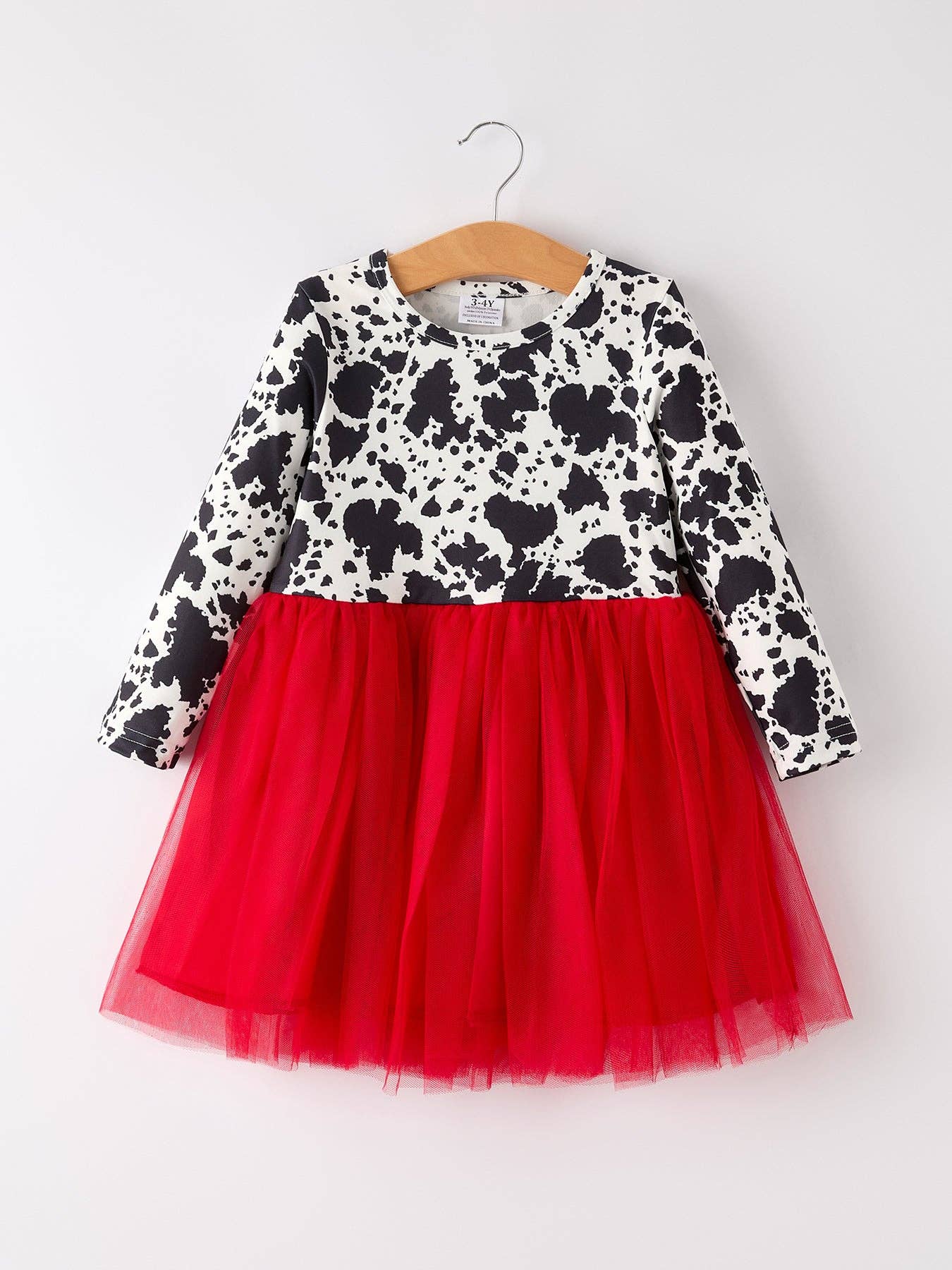 Girls Cow Pattern Long Sleeve Dress