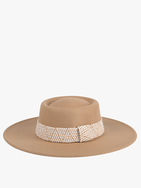 Stevie Boho Trim Wide Brim Fedora: Tan