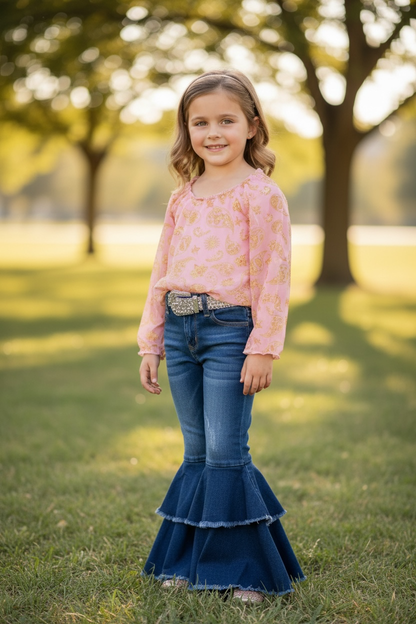 Girls Western Double Layer Bell Pants
