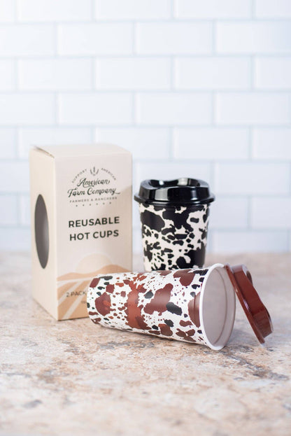 Western Cow Print Reusable Hot/Cold Cup - Set of 2