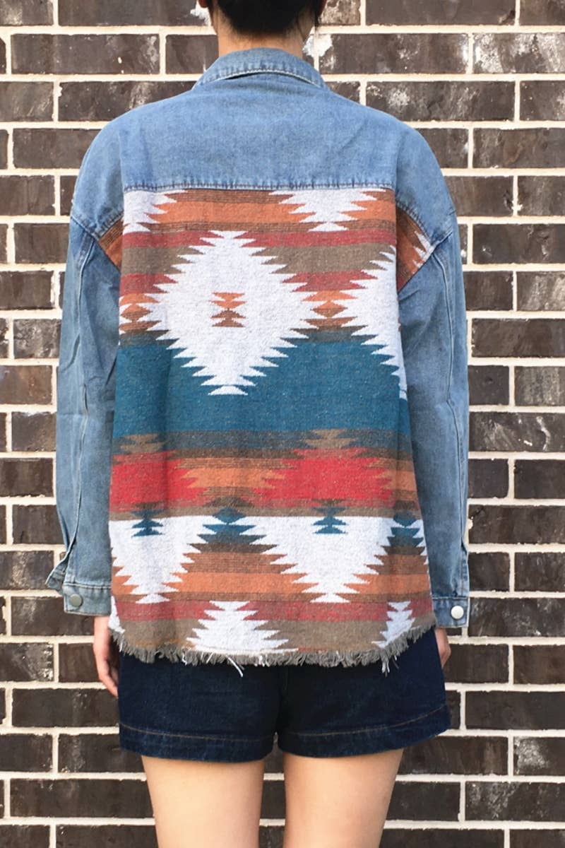 DENIM  WHITE AZTEC JACKET