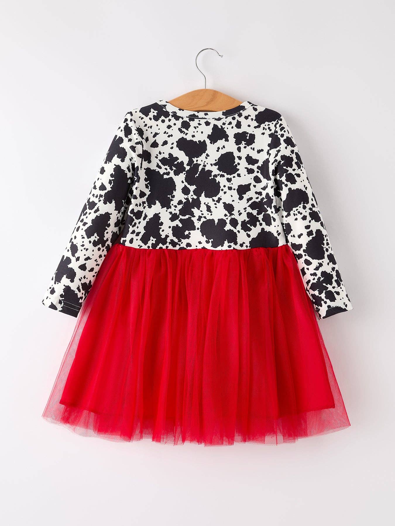 Girls Cow Pattern Long Sleeve Dress