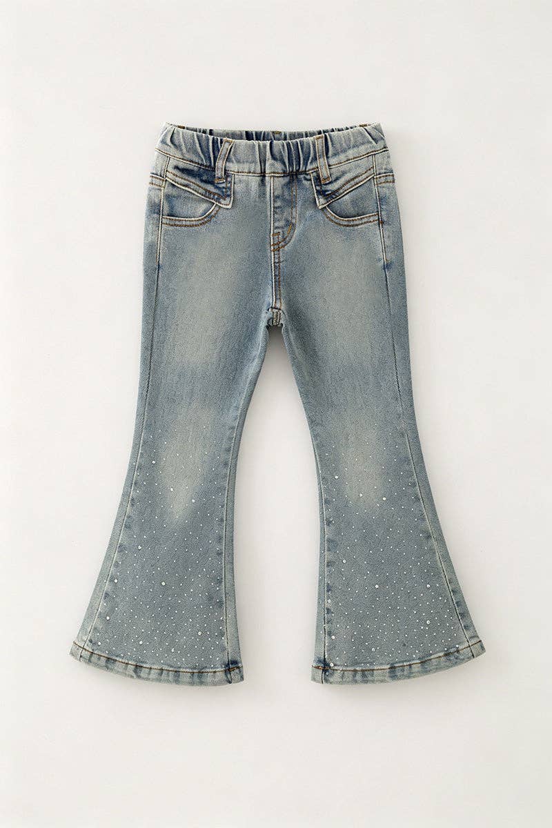Bootcut Denim Pants with Rhinestones