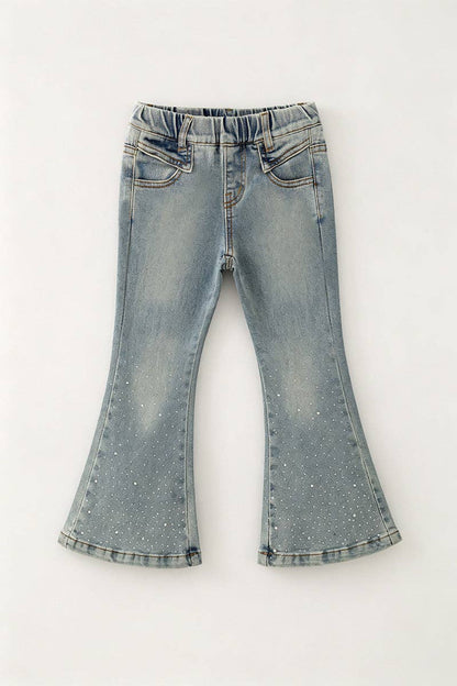Bootcut Denim Pants with Rhinestones