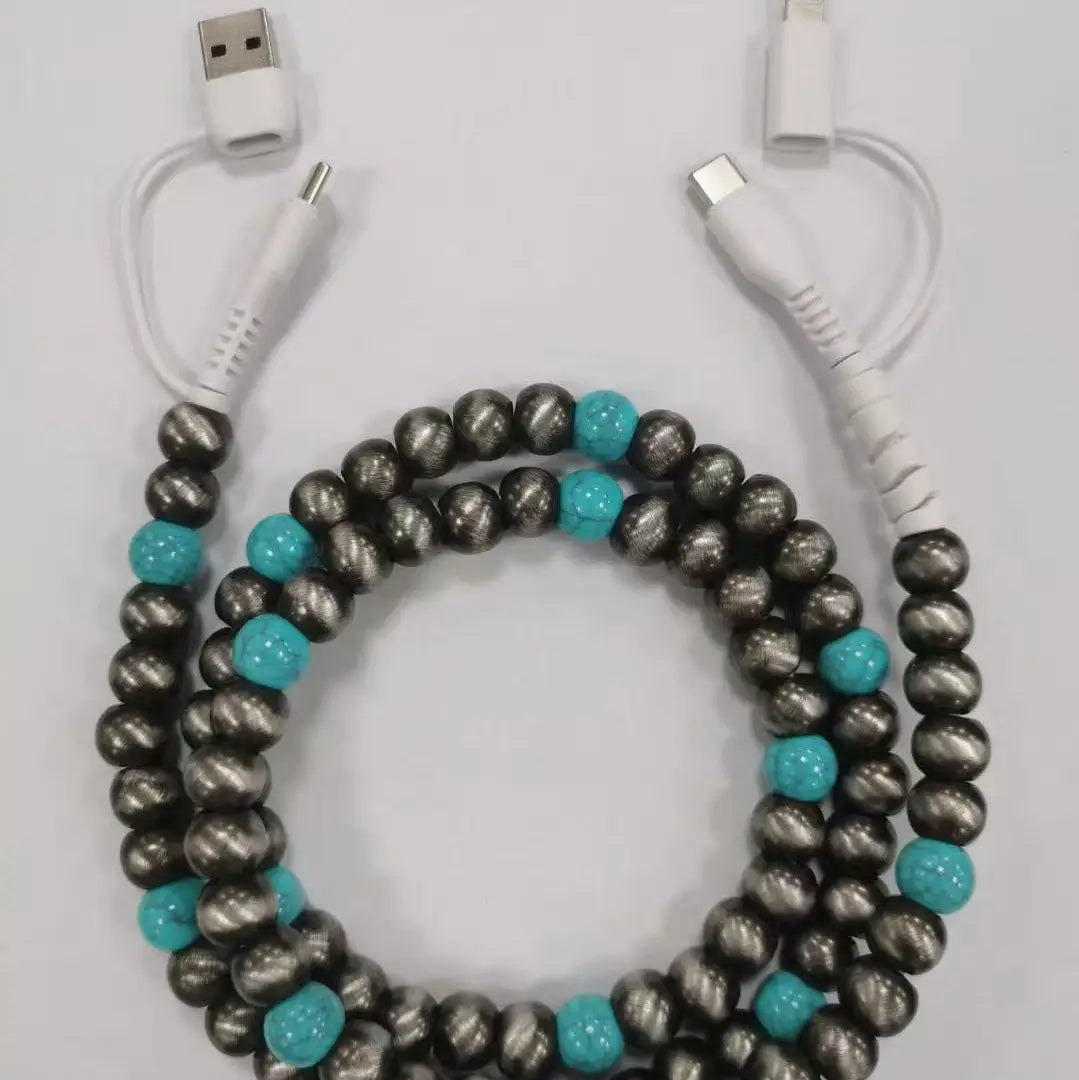 Charging Cable- Silver and Turquoise