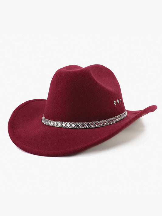 Baye Cowboy Hat w/ Rhinestone Band & Eyelets: Maroon