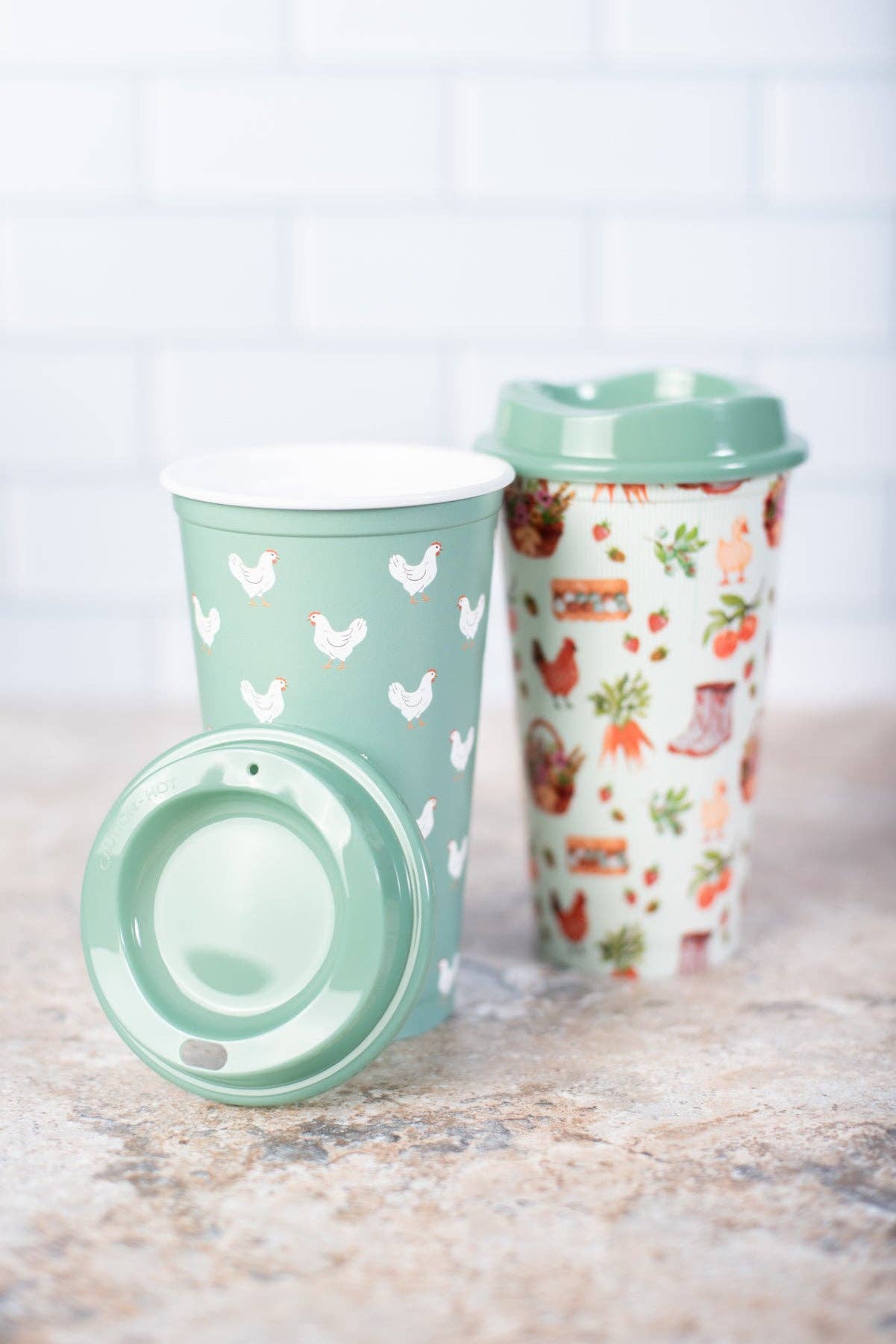 Sage Chicken/Farmers Market Reusable Hot/Cold Cup - Set of 2