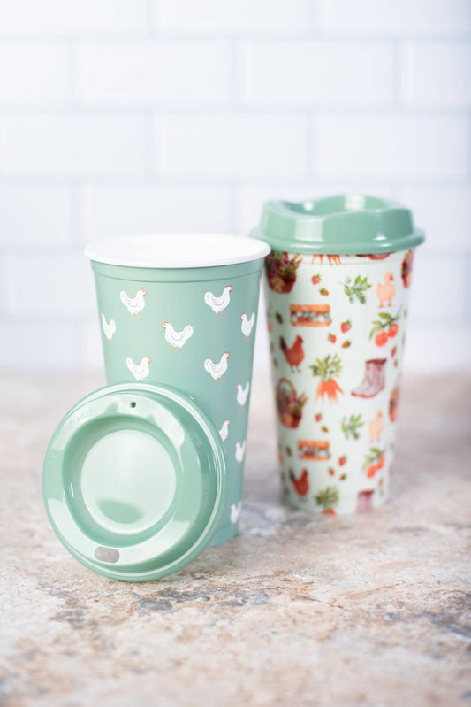 Sage Chicken/Farmers Market Reusable Hot/Cold Cup - Set of 2