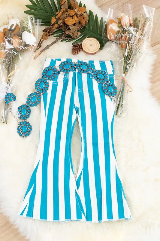 TURQUOISE STRIPE PRINTED BOOTCUT DENIM PANTS