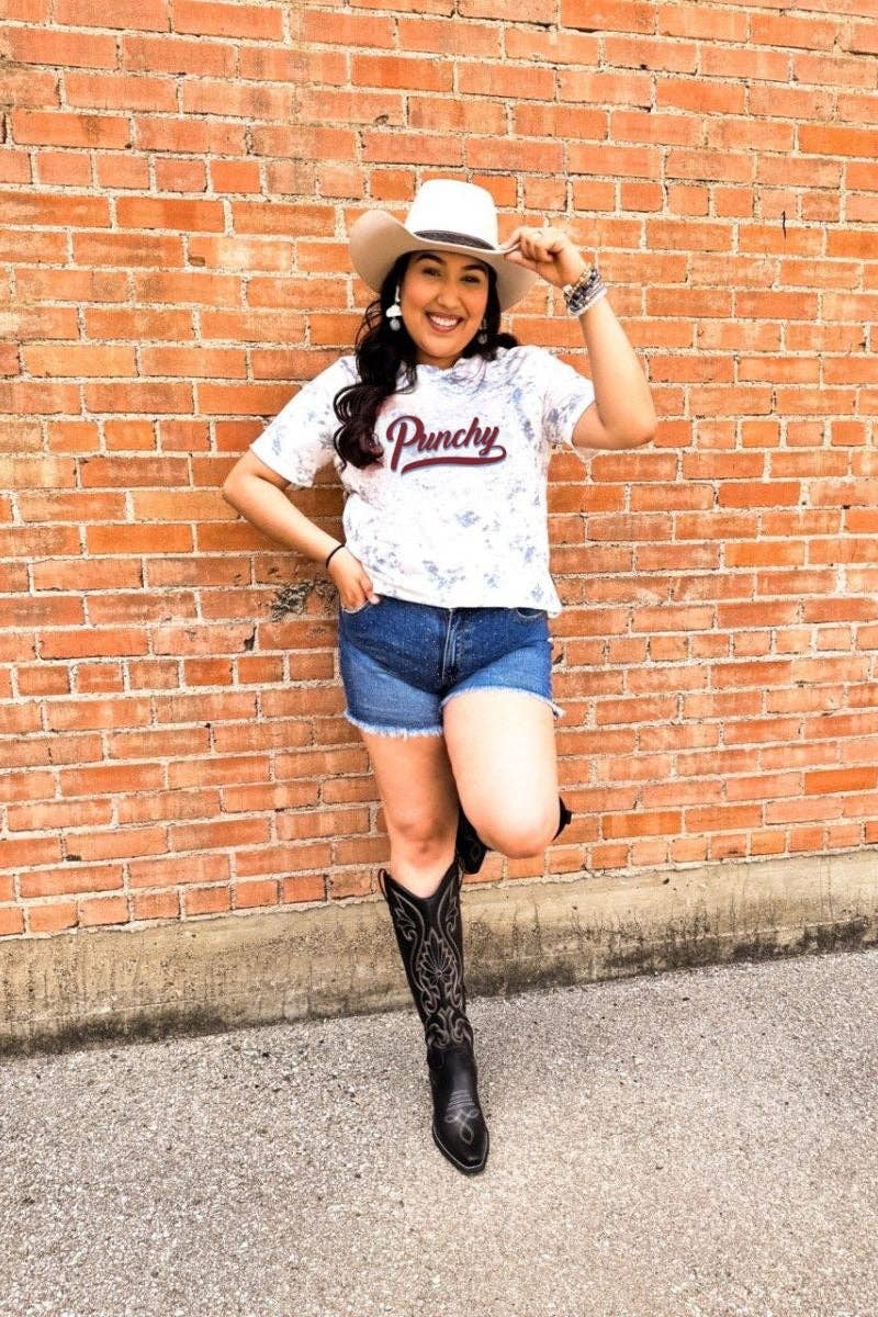 Maroon Punchy on White Marble Crew Neck Tee