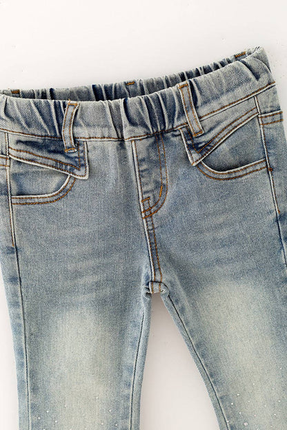 Bootcut Denim Pants with Rhinestones