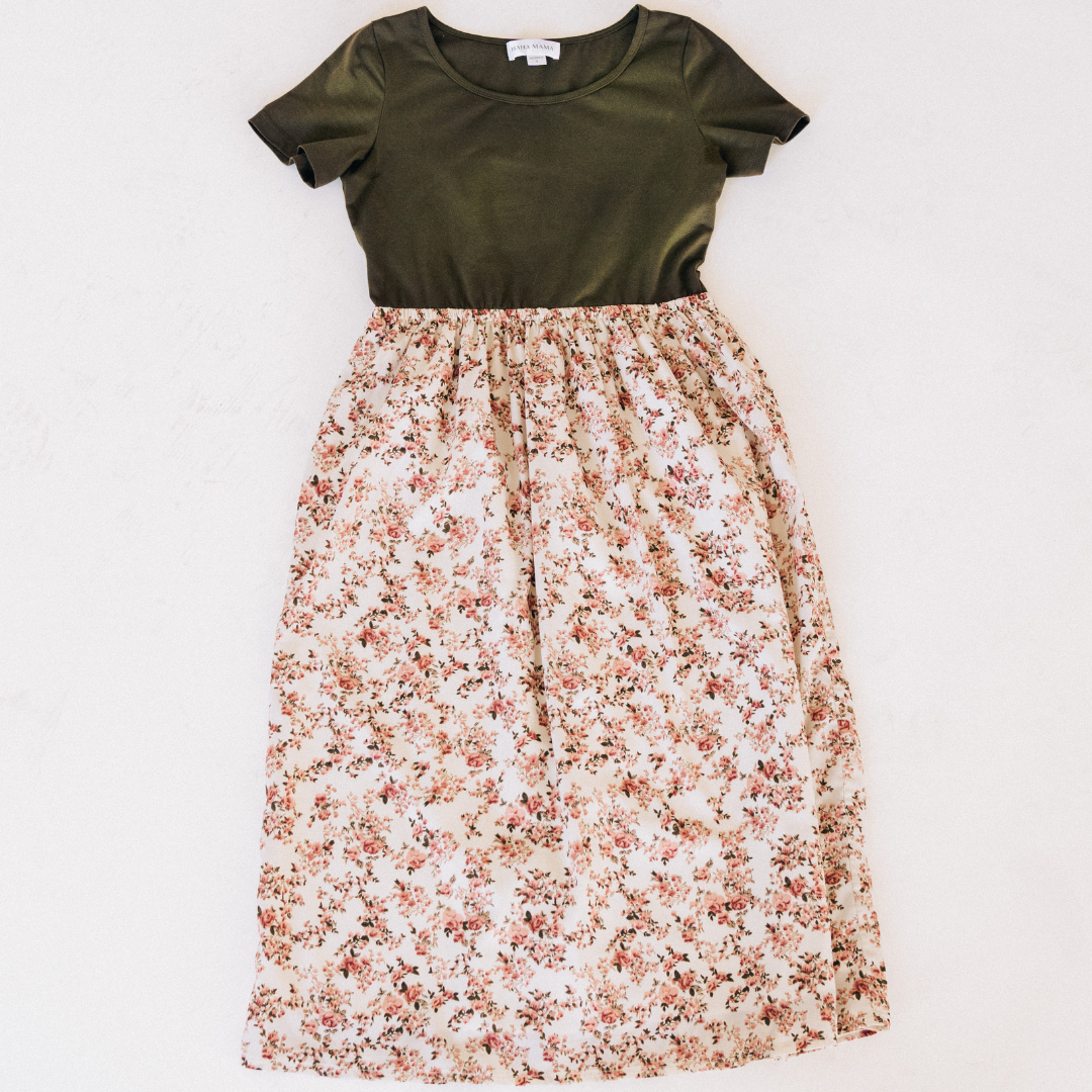 Olive Green Floral Dress