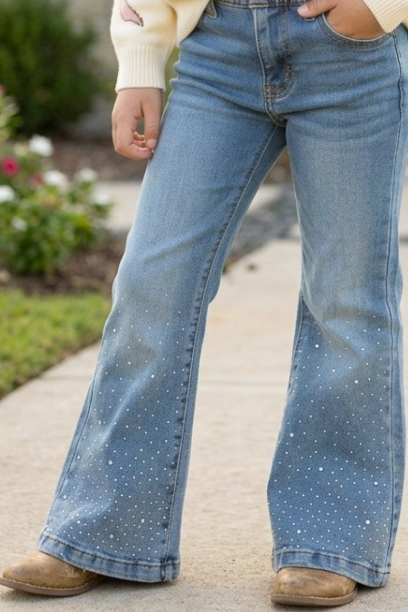 Bootcut Denim Pants with Rhinestones