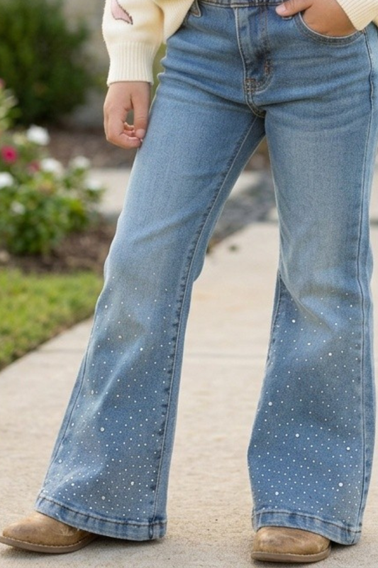 Bootcut Denim Pants with Rhinestones