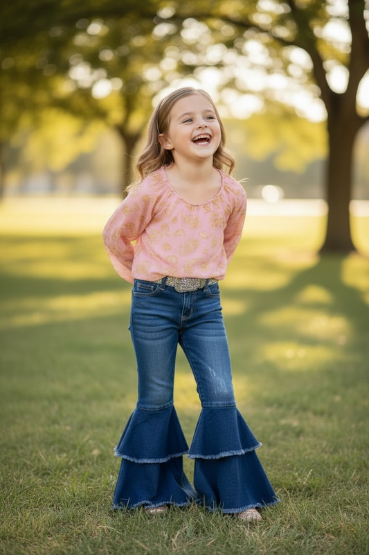 Girls Western Double Layer Bell Pants