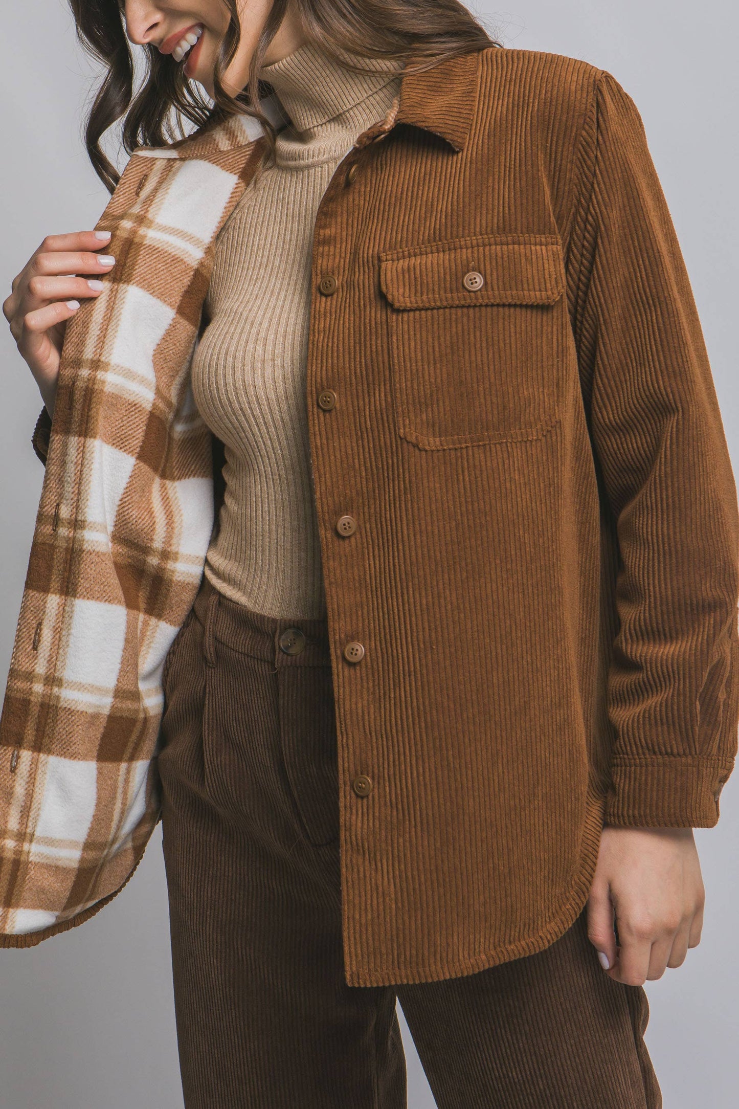 Corduroy Reversible Button Down Jacket Brown