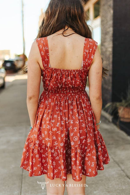 Rust Cattle Brand Flutter Dress