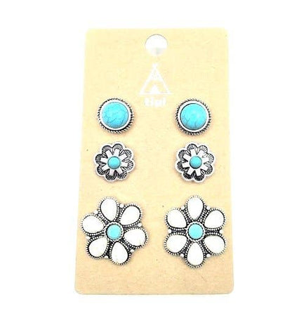 Western 3 Pair Turquoise Post Earring Set