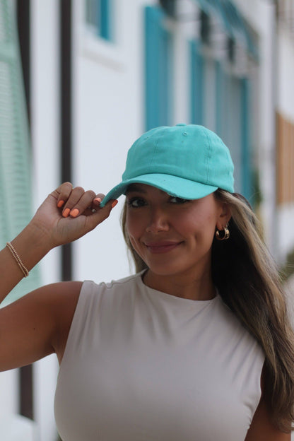 Distressed Turquoise Baseball Hat