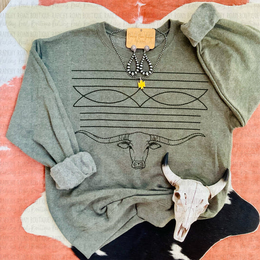 Western Longhorn Boot Stitch Graphic Sweatshirt