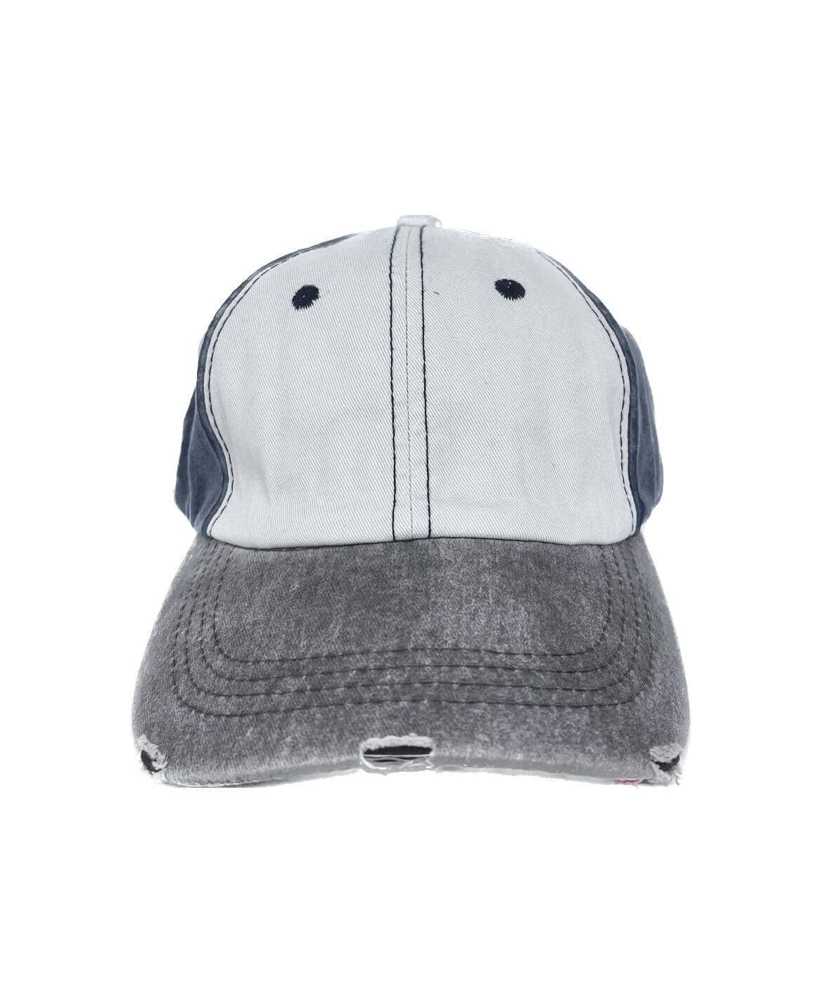Distressed Tan, Brown and Navy Baseball Hat