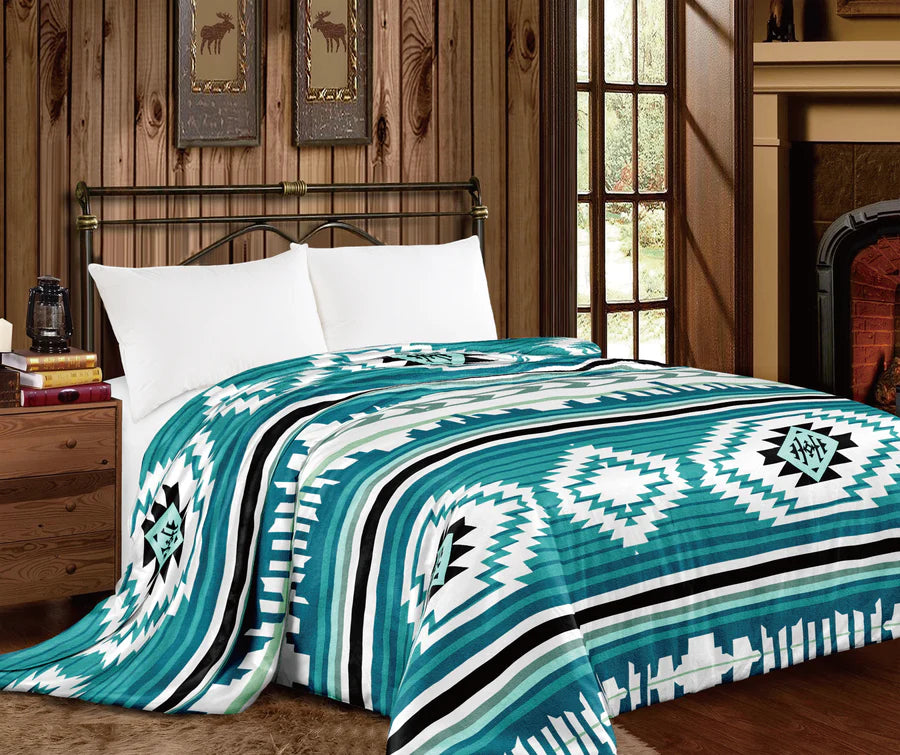 Mia King Throw Blanket - Turquoise Aztec
