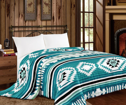 Mia Twin Size Blanket - Turquoise Aztec