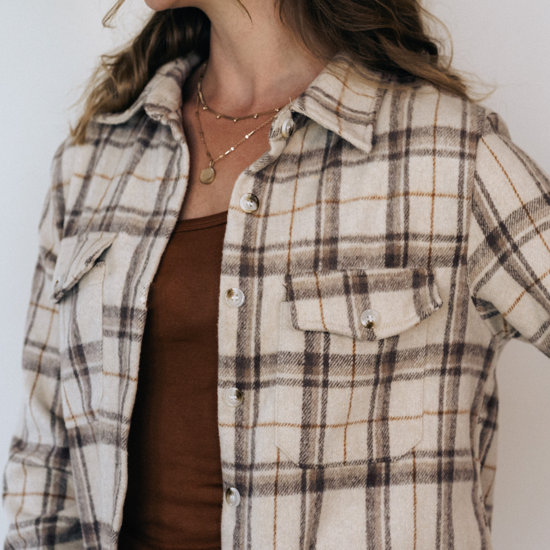 Beige Flannel Button Up