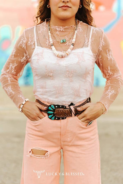 Pink Lace Long Sleeve Stretch Top