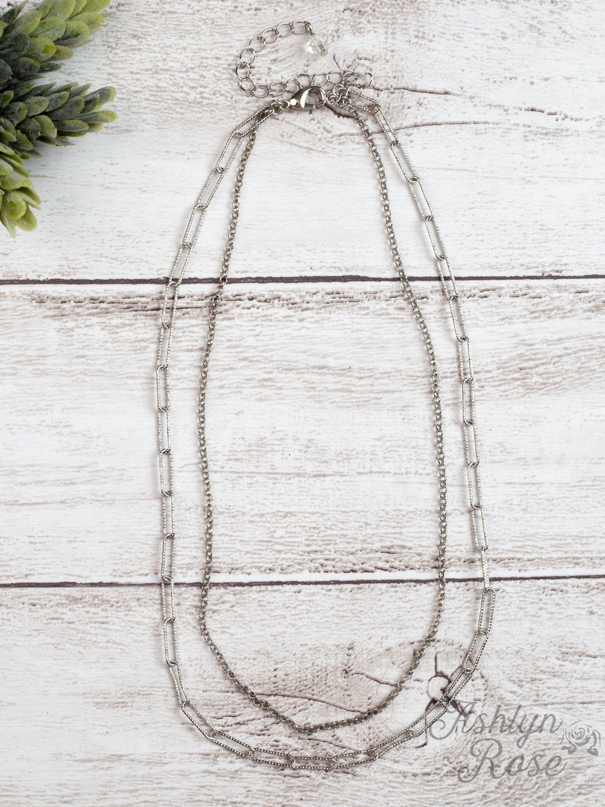 Let's Link Up Double Chain Silver Necklace