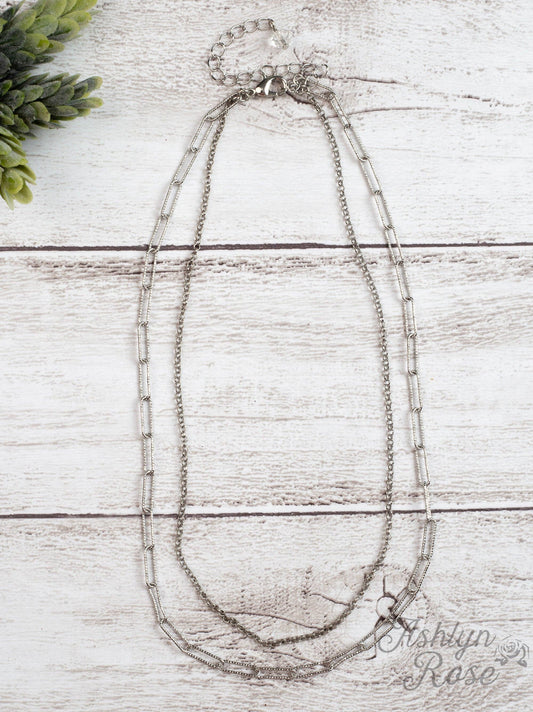 Let's Link Up Double Chain Silver Necklace