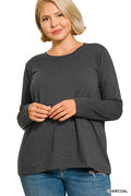 Cotton Crew Neck Long Sleeve Tee - Charcoal
